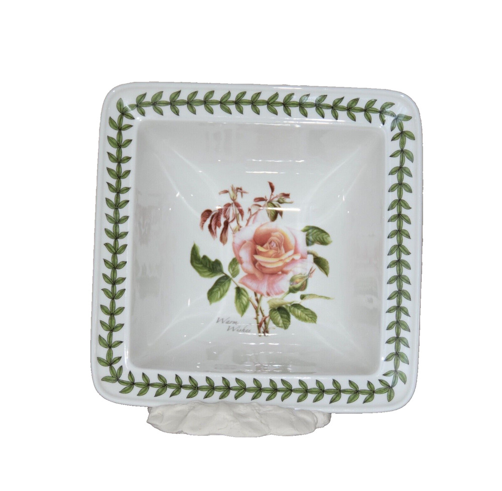 Portmeirion Botanic Roses 8" Large Square Serving Bowl Warm Wishes Rose